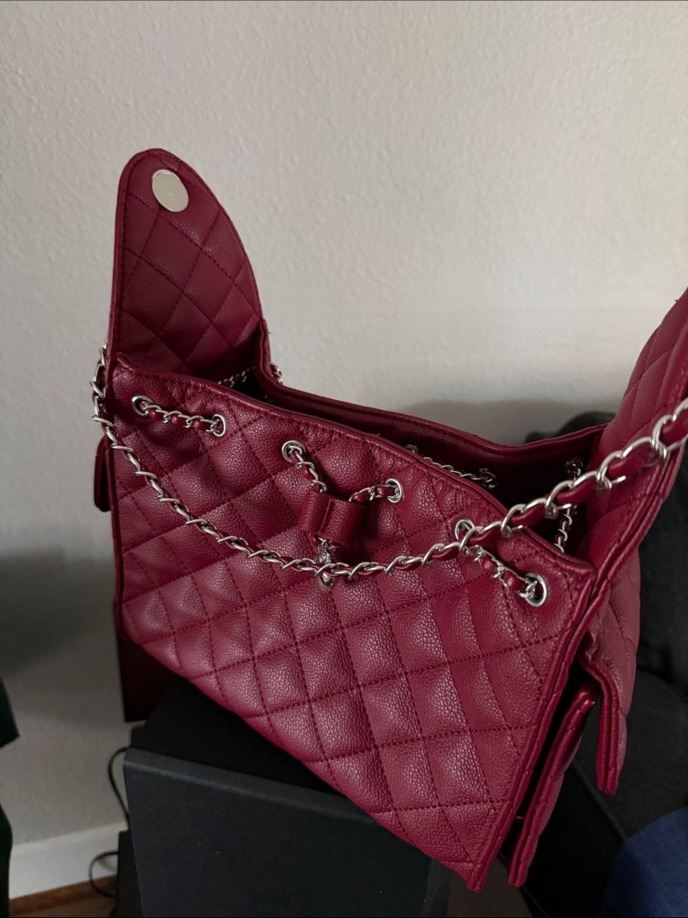 Quilted Burgundy Chain Strap Women’s Shoulder Bag